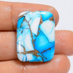 Cabochon di turchese blu ghiaccio e rame, forma radiante, pietra preziosa per la creazione di gioielli, 30 carati, 26 x 19 x 5 mm (pietra come da immagine).