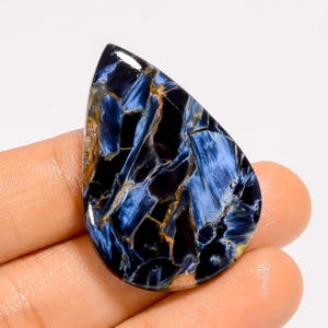 Pietra preziosa sciolta a forma di pera di pietersite naturale, cabochon, per la creazione di gioielli, 40 carati, 38 x 26 x 5 mm (pietra come da immagine).