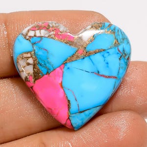 Natuurlijke suikerspin roze koperen hartvorm cabochon losse edelsteen voor het maken van sieraden 23 kt 24 x 26 x 5 mm (steen als foto)