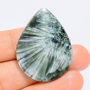 Natürliche Seraphinit Birnenform Cabochon Lose Edelstein für die Herstellung von Schmuck 20 Ct. 36X27X4 mm (Stein wie Abbildung)