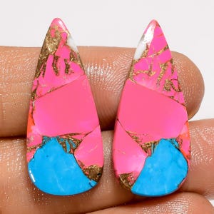 Paire de pierres précieuses en vrac en forme de cabochon en forme de poire pour faire des boucles d'oreilles, 15 carats, 29 x 12 x 2 mm (comme sur la photo)