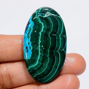 Malachite naturale crisocolla forma ovale cabochon pietra preziosa sciolta per la creazione di gioielli 44X24X5 mm (come da immagine)