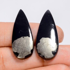 Paire de pierres précieuses en vrac en forme de cabochon en or Apache naturel en forme de poire pour la fabrication de boucles d'oreilles, 36 carats 30X12X3 mm (la paire comme sur la photo)