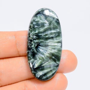 Cabochon de forme ovale en séraphinite naturelle, pierre précieuse en vrac pour la fabrication de bijoux, 50 carats 42 x 20 x 5 mm (pierre comme sur la photo)