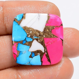 Cuscino di zucchero filato naturale, forma di cuscino in rame turchese, cabochon sciolto, pietra preziosa per la creazione di gioielli, 21 carati, 21 x 20 x 3 mm (pietra come da foto)