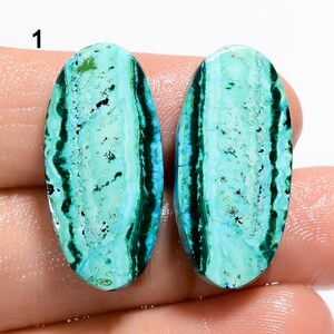 Paire de cabochons de chrysocolle et malachite naturelle, paire assortie de pierres précieuses de chrysocolle malachite, paire de cristaux de chrysocolle pour la fabrication de boucles d'oreilles