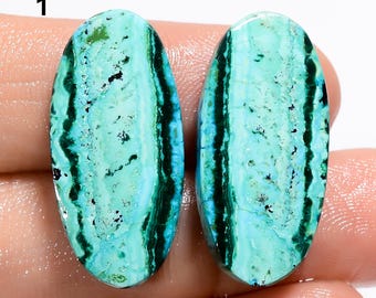 Natural Chrysocolla Malachite Pair Cabochon, Matched Pair Chrysocolla Malachite Gemstone,  Chrysocolla Crystal Pair For Earring Making