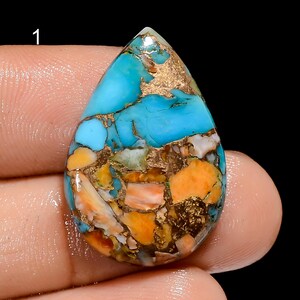 Natuurlijke oesterturkoois cabochon, peervorm stekelige koperturkoois edelsteen, meerkleurige oester turkoois kristal, steen voor het maken van sieraden