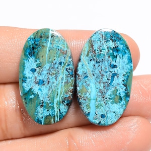 Paire de pierres précieuses azurite naturelle cabochon azurite bleu paire d'azurite 27 x 15 x 4 mm taille 32 carats paire de cristal azurite (paire d'azurite comme image