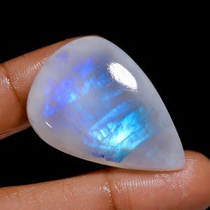 Cabochon naturel en forme de poire avec pierre de lune arc-en-ciel, pierre précieuse en vrac pour la fabrication de bijoux, 51 carats 36 x 25 x 6 mm (pierre comme image)