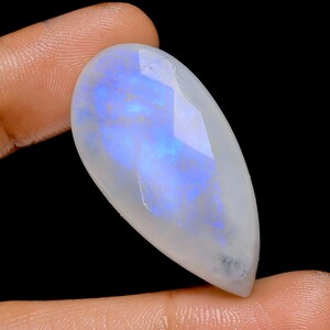 Pietra di luna arcobaleno naturale a forma di pera sfaccettata, pietra preziosa sciolta, taglio pietra di luna per realizzare gioielli, 54 carati, 35 x 17 x 8 mm (pietra come da immagine)
