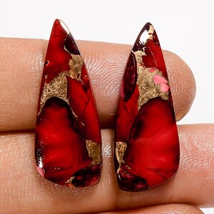 Paire de pierres précieuses en vrac pour faire des boucles d'oreilles, cabochons de forme fantaisie, cabochon turquoise, cuivre rouge buffle, 16 carats, 27 x 10 x 3 mm (comme sur la photo)
