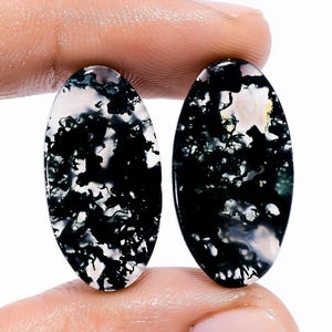 Moosachat Oval Form Cabochon Lose Edelstein-Paar für Ohrringe Gewicht 21 Karat Größe 25X13X2mm