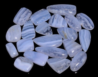 Blue Lace Agate Cabochon Lot: Mix Shape, Translucent Gemstones (20 Pieces)