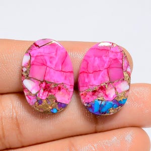 Paire de pierres précieuses en vrac en forme de cabochon ovale turquoise d'huître épineuse pour la fabrication de boucles d'oreilles, 24 carats 21 x 14 x 2 mm (comme sur la photo)
