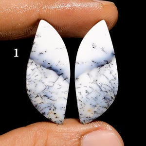 Paire assortie d'opales dendrites naturelles, paire de cabochons de pierres précieuses en vrac pour boucles d'oreilles (paire comme sur l'image)