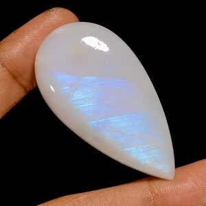 Pietra di luna arcobaleno naturale a forma di pera, cabochon, pietra preziosa sfusa per la creazione di gioielli, 77 carati, 49 x 26 x 8 mm (pietra come da immagine).