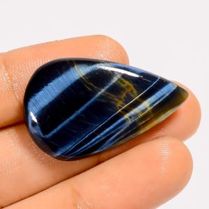 Natuurlijke blauwe tijgeroog edelsteen peervorm blauwe tijgeroog steen grote ovale blauwe tijgeroog cabochon 33 x 20 x 5 mm grootte 24-karaats cabine (als foto