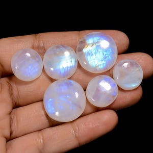 Cabochon naturel en pierre de lune arc-en-ciel de forme ronde, lot de 6 pierres précieuses pour la fabrication de bijoux, 98 carats 15 x 15 x 21 mm (pierre de lune comme sur la photo)