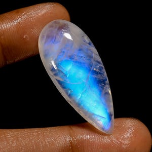 Cabochão de pedra da lua natural arco-íris, pedra da lua de fogo, pedra preciosa solta para fazer joias, 33 quilates, 37 x 16 x 7 mm
