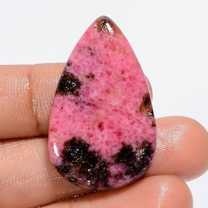 Pietra preziosa sciolta a forma di pera di rodonite naturale, cabochon, per la creazione di gioielli, 47 carati, 35 x 21 x 5 mm (rodonite come da foto)