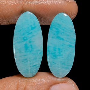 Natürliche Amazonite Matched Paar Cabochon Oval Form Edelstein-Paar 28 Ct 26X11X4 mm für die Ohrring machen (Paar wie Abbildung)