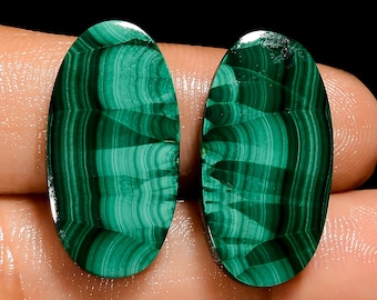 Malachite Cabochon Matched Pair: Oval Green Gemstone Earrings (35 Ct, 24x12x4 mm)