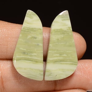 Paire de cabochons en serpentine naturelle, paire de pierres précieuses serpentines Paire de pierres serpentines polies de forme fantaisie 30 x 12 x 3 mm, pierre serpentine de 32 carats