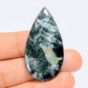 Cabochon en forme de poire séraphinite naturelle, pierre précieuse en vrac pour la fabrication de bijoux, 35 carats 42 x 22 x 5 mm (pierre comme sur la photo)