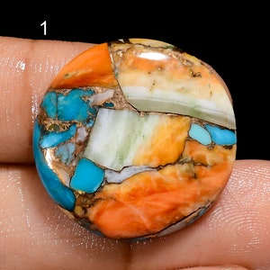 Cabochon di turchese ostrica naturale, pietra preziosa di turchese rame spinoso di forma rotonda, cristallo di turchese ostrica multicolore, pietra per la creazione di gioielli