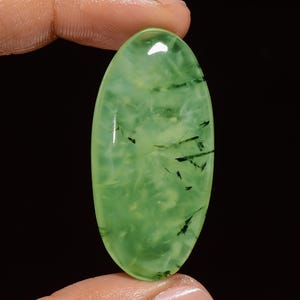 Cabochon en préhnite naturelle de forme ovale, pierre précieuse en vrac pour la fabrication de bijoux, 72 carats 44 x 21 x 7 mm (pierre comme sur la photo)