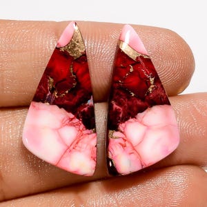Cabochon de buffle rouge naturel, cuivre turquoise, cabochon de forme fantaisie, paire de pierres précieuses en vrac pour la fabrication de boucles d'oreilles, 19 carats, 27 x 12 x 3 mm (la paire comme sur la photo)