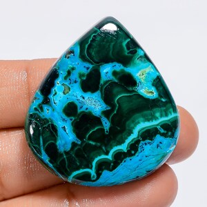 Cabochão de crisocola natural malaquita em forma de gota, pedra preciosa solta para fazer joias 36X33X7 mm (como na imagem)
