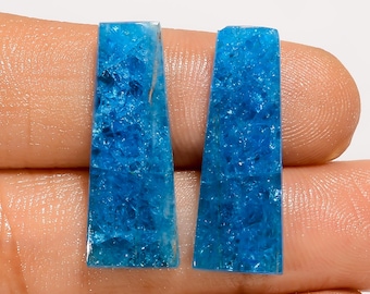 Par de piedras preciosas de apatita azul neón en cabujón: 15 quilates, 25 x 9 x 3 mm