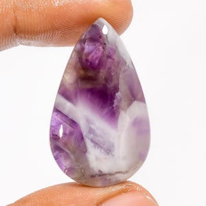Ametista Chevron naturale a forma di pera, pietra preziosa sciolta cabochon per la creazione di gioielli, 34 carati, 34 x 20 x 6 mm (come da foto).