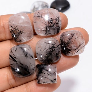 Pedra preciosa de quartzo rutilo preto natural 10 peças lote 13x12 21x16 mm tamanho mix forma rutilo quartzo cabochão lote mix forma lote (pedras como imagem