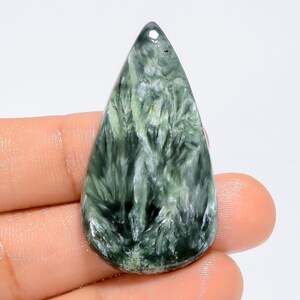Serafinite naturale a forma di pera, pietra preziosa sciolta cabochon per la creazione di gioielli, 42 carati, 43 x 23 x 5 mm (pietra come da foto)