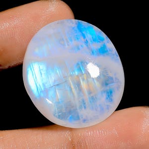 Pietra di luna arcobaleno naturale, forma ovale, cabochon, pietra preziosa sfusa per la creazione di gioielli, 50 carati, 29 x 25 x 7 mm (pietra come da immagine).