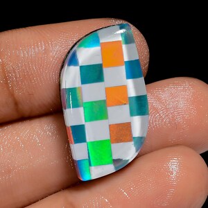 Aurora Opal Checker Cabochão Pedra Preciosa Formato Extravagante Cabochão Pedra Preciosa Solta Para Fazer Joias 17 Ct. 25X12X5mm (Pedra como na imagem)