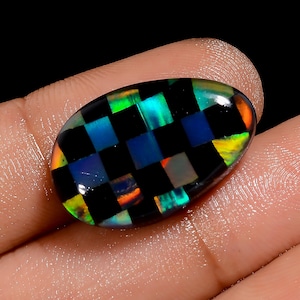 Cabujón de ópalo Aurora Checker, piedra preciosa suelta con forma de huevo para joyería, 14 quilates, 21 x 13 x 5 mm (piedra como en la imagen)