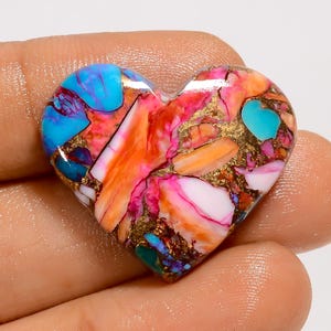 Huître épineuse naturelle cabochon turquoise en forme de coeur, pierre précieuse en vrac pour la fabrication de bijoux, 28 carats 23X27X5mm (Pierre comme image)