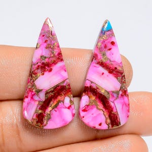 Paire de pierres précieuses en vrac en forme de poire, turquoise, forme d'huître épineuse, pour faire des boucles d'oreilles, 31 carats, 31 x 14 x 2 mm (comme sur la photo)