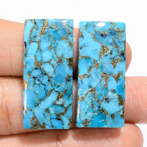 Paire de cabochons de turquoises bleues naturelles, pierres précieuses assorties de turquoises bleues, paire de turquoises de forme rectangulaire, pierre de fabrication de bijoux, cadeau pour elle
