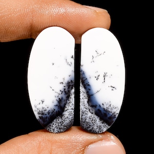 Paire de pierres précieuses en vrac cabochon de forme fantaisie opale dendrite naturelle pour boucles d'oreilles 41 Ct. 31X13X4 mm (la paire comme sur l'image