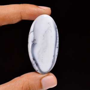 Cabochon en opale dendrite naturelle de forme ovale, cristal blanc opale dendrite, 48 x 25 x 6 mm, taille 65 carats, pierre dendrite (dendrite comme image