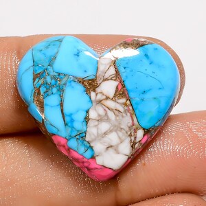Natuurlijke suikerspin roze koperen hartvorm cabochon losse edelsteen voor het maken van sieraden 20 kt. 21 x 24 x 5 mm (steen als foto)