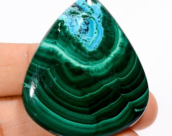 Piedra preciosa de malaquita crisocola natural en forma de gota, malaquita verde cielo, crisocola, 42 x 36 x 6 mm, tamaño 120 quilates (piedra como en la imagen)