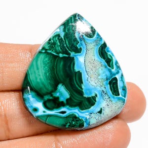 Malachite naturale crisocolla a forma di pera, pietra preziosa sciolta cabochon per la creazione di gioielli, 80 ct, 37 x 33 x 7 mm (malachite come da foto)