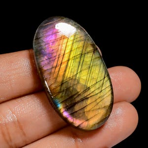 Cabochon en labradorite naturelle de forme ovale, pierre précieuse en vrac pour la fabrication de bijoux, 66 carats Cristal de labradorite 41 x 22 x 8 mm (pierre comme sur la photo)