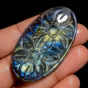 Labradorita natural, piedra preciosa suelta tallada en forma ovalada para hacer joyas, 83 ct., 50 x 27 x 6 mm (piedra como se ve en la imagen)